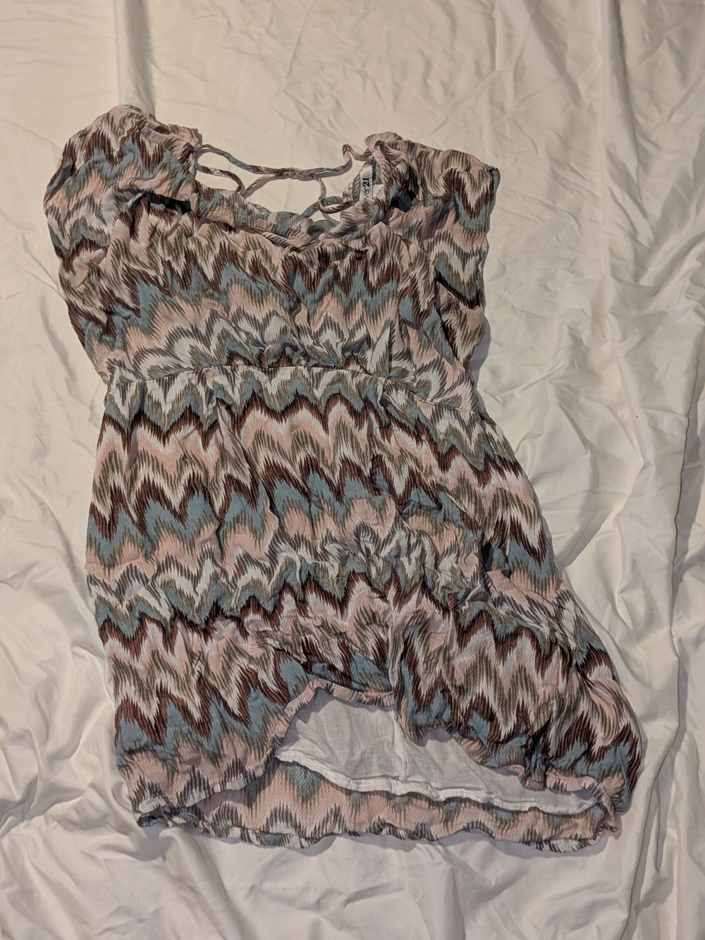 Forever 21 Pink and Blue Zigzag Smocked-Waist Tunic